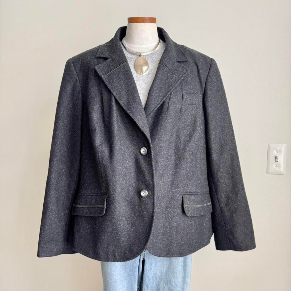 Vintage Charcoal Grey Wool Blend Blazer Boxy Fit‎ XL Jacket Coat Minimal